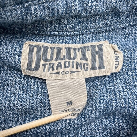 Duluth Shirt Men Medium Blue Heathered Knit Soft Slim Fit Button Down Cotton VTG - Picture 4 of 10